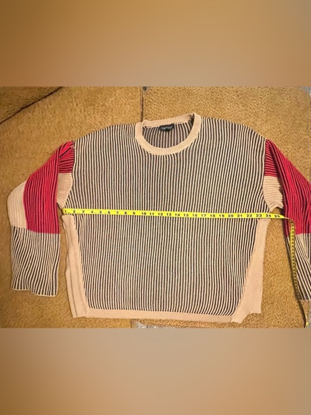 Topshop Colorblock Striped Knit Sweater Camel Black Red Y2K Size 6 - Picture 12 of 12
